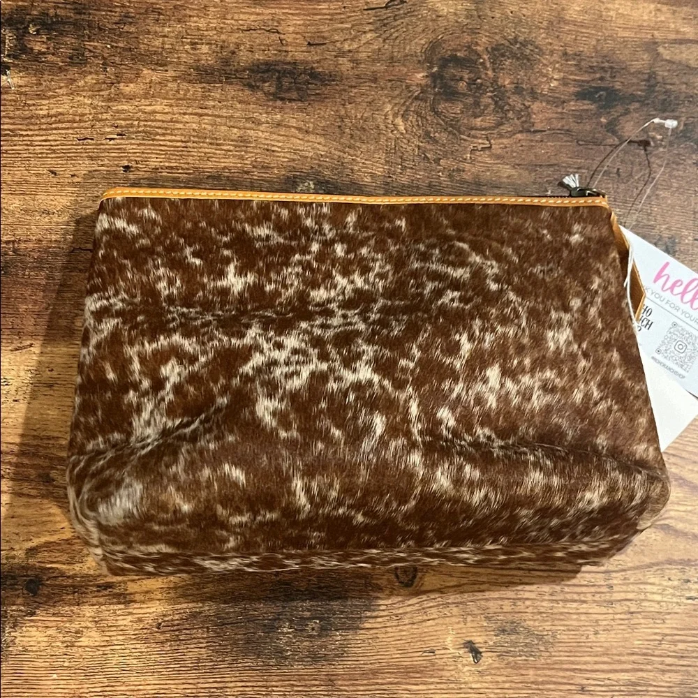 Brown Cowhide Cosmetic Bag with Western Accent